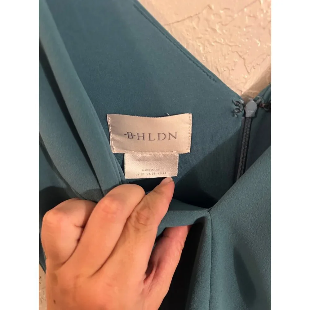 Y NWT BHLDN Turquoise Jones V Neck Structured Mermaid Style formal Maxi Gown - Picture 9 of 13